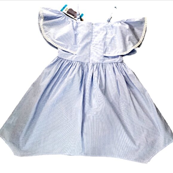 NWT - BCBGirls Pinstripe Blue White Cold Shoulder Dress Sz 16 #92F - Picture 6 of 10